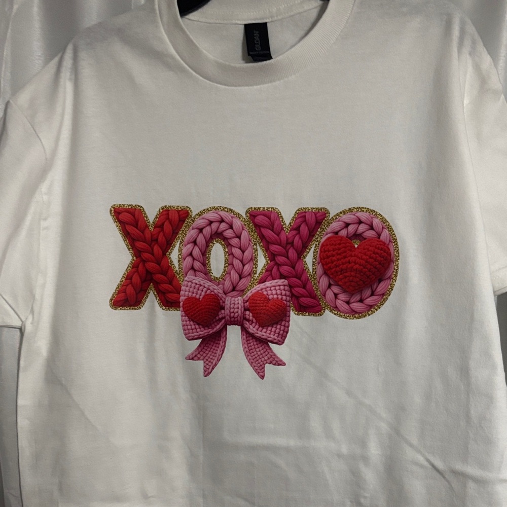 White Shirt with Pink and Red XOXO Design